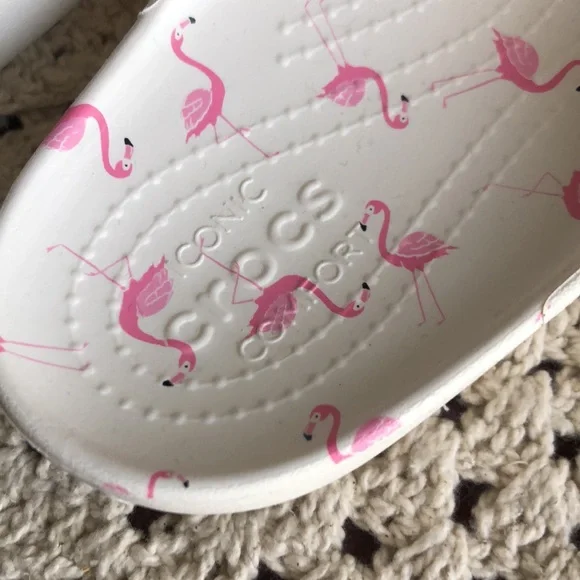 CROCS White Slide Sandals with Pink Flamingo Print - Kadee II - Picture 2 of 9